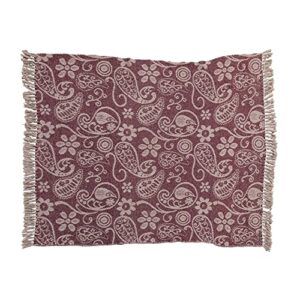 bloomingville recycled cotton paisley pattern and tassels, multicolor blanket throw, purple