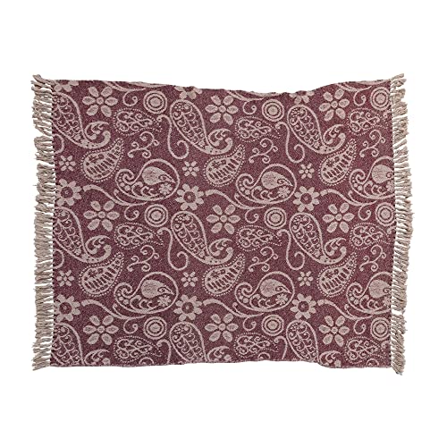 Bloomingville Recycled Cotton Paisley Pattern and Tassels, Multicolor Blanket Throw, Purple