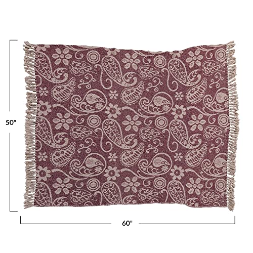 Bloomingville Recycled Cotton Paisley Pattern and Tassels, Multicolor Blanket Throw, Purple