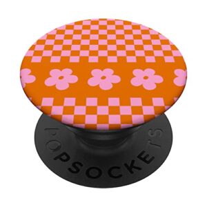 aesthetic checker retro groovy flowers in red pink colors popsockets swappable popgrip