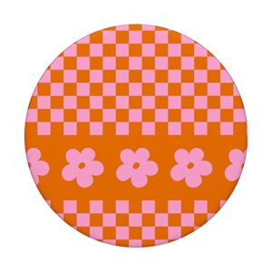 Aesthetic Checker Retro Groovy Flowers in Red Pink Colors PopSockets Swappable PopGrip