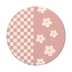 Aesthetic Checker Retro Groovy Flowers in Cream Peach Pink PopSockets Swappable PopGrip