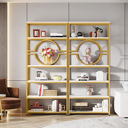 Tribesigns 6-Tier Bookshelf, 74.2" Tall Bookcase Metal Book Shelf, Freestanding Storage Shelves Modern Bookshelf for Home Office Living Room Bedroom (White/Gold, 1PC)