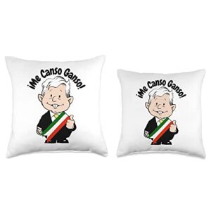 Amlo Amlito Cartoon Mexican President AMLO Amlito Me Canso Ganso Funny Cute Mexican Cartoon Muñeco Throw Pillow, 18x18, Multicolor