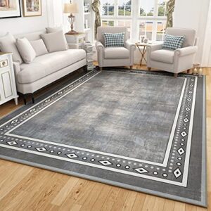 padoor area rug for living room bedroom - 5x7 feet neutral rug with non-slip latex backing non shedding loop pile for dining room office home decor gray
