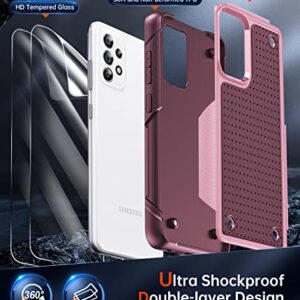 LeYi for Samsung A52 Case, A52 Samsung Phone Case with 2 Pack Screen Protectors, Dual Layer Protective Hard PC Back & Soft Bumper Resilient Shock Absorb Phone Case for Galaxy A52 5G, Red Pink