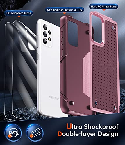 LeYi for Samsung A52 Case, A52 Samsung Phone Case with 2 Pack Screen Protectors, Dual Layer Protective Hard PC Back & Soft Bumper Resilient Shock Absorb Phone Case for Galaxy A52 5G, Red Pink