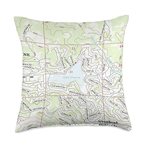 San Bernardino National Forest Regional Atlas Lake Gregory CA Map (2018) Throw Pillow, 18x18, Multicolor