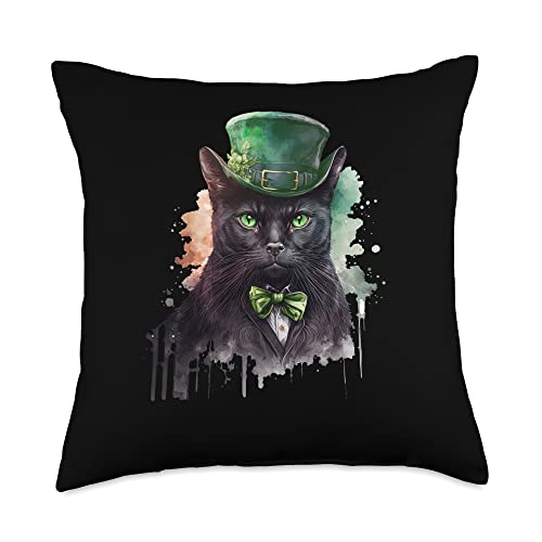 99 Gifts Saint Paddy's Day Ireland Accessories St Patricks Day Irish Black Cat Leprechaun Ireland Holiday Throw Pillow, 18x18, Multicolor