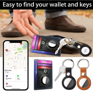 Compatible with Apple Airtag Wallet + Holder (2 Pack), Air tag Wallet for Men Women with Keychain Leather, Slim Card Holder, Mens Wallet with Holder Small and Thin, Black