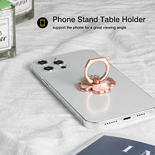 [2 Pack] Lucky Four Leaf Clover Cell Phone Ring Holder Stand, 360 Degree Rotation Finger Ring Kickstand with Polished Metal Phone Grip for Magnetic Car Mount, Smartphone Accessories（Rose Gold）