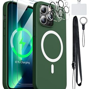 [6-in-1]Silicone for iPhone 13 Pro Phone Case,[Magsafe-Compatible][Glass Screen Protector+Lens Protector][Soft Anti-Scratch Microfiber Lining]Shockproof Case for iPhone 13 Pro 6.1 inch-Grass Green