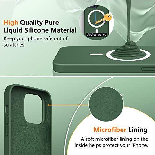 [6-in-1]Silicone for iPhone 13 Pro Phone Case,[Magsafe-Compatible][Glass Screen Protector+Lens Protector][Soft Anti-Scratch Microfiber Lining]Shockproof Case for iPhone 13 Pro 6.1 inch-Grass Green