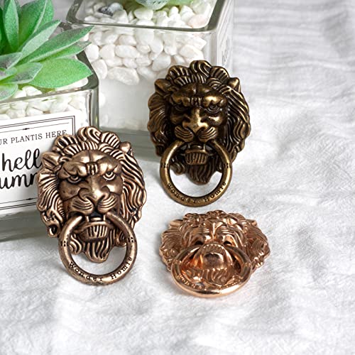 [2 Pack] Lion Head Cell Phone Ring Holder Stand, Finger Ring Kickstand with Polished Metal Phone Grip, Smartphone Accessories（Bronze）