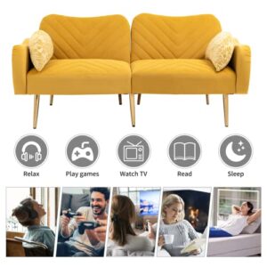 Hdxdkog Modern Sectional Sofa with Ottoman,Modular Sofa with Right Side Chaise Lounge and Footstool,Soft Fabric Leisure Sofa Couch with Wooden Frame,for Living Room,Office (Mustard, Loveseat)