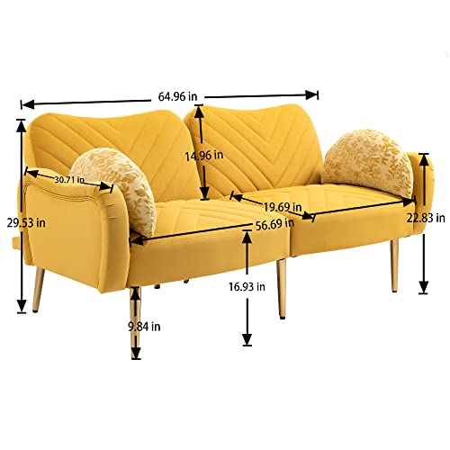 Hdxdkog Modern Sectional Sofa with Ottoman,Modular Sofa with Right Side Chaise Lounge and Footstool,Soft Fabric Leisure Sofa Couch with Wooden Frame,for Living Room,Office (Mustard, Loveseat)