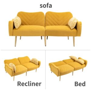 Hdxdkog Modern Sectional Sofa with Ottoman,Modular Sofa with Right Side Chaise Lounge and Footstool,Soft Fabric Leisure Sofa Couch with Wooden Frame,for Living Room,Office (Mustard, Loveseat)