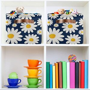 ALAZA Spring Daisy Flowers on Navy Blue Storage Basket for Shelves for Organizing Closet Shelf Nursery Toy, Fabric Collapsible Storage Organizer Bins Decorative Baskets with Handles Cubes