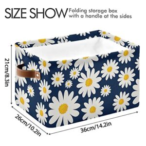 ALAZA Spring Daisy Flowers on Navy Blue Storage Basket for Shelves for Organizing Closet Shelf Nursery Toy, Fabric Collapsible Storage Organizer Bins Decorative Baskets with Handles Cubes