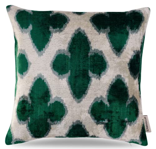 CANVELLO-Exquisite Down Pillow/Throw Cushion: Feather Pillows Elegance & Art | Iconic Throw Pillows with Ikat Design  | Soft Velvet Silk  (16"x16")