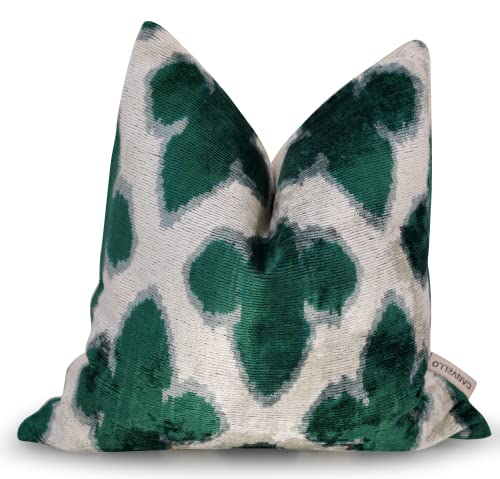 CANVELLO-Exquisite Down Pillow/Throw Cushion: Feather Pillows Elegance & Art | Iconic Throw Pillows with Ikat Design  | Soft Velvet Silk  (16"x16")