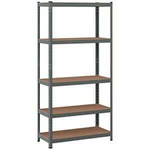 ergomaster 5 tiers steel shelves 72 inches height for storage heavy duty garage organization utility shelf rack for books, kitchenware, tools bolt-free assembly (set of 1,grey)