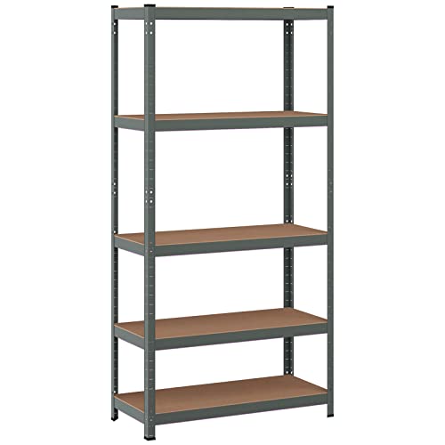 ERGOMASTER 5 Tiers Steel Shelves 72 Inches Height for Storage Heavy Duty Garage Organization Utility Shelf Rack for Books, Kitchenware, Tools Bolt-Free Assembly (Set of 1,Grey)