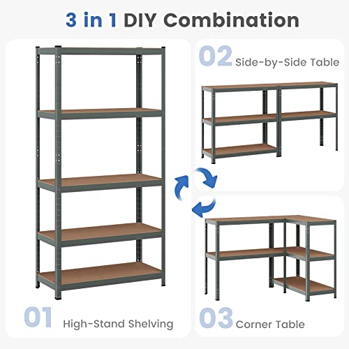 ERGOMASTER 5 Tiers Steel Shelves 72 Inches Height for Storage Heavy Duty Garage Organization Utility Shelf Rack for Books, Kitchenware, Tools Bolt-Free Assembly (Set of 1,Grey)