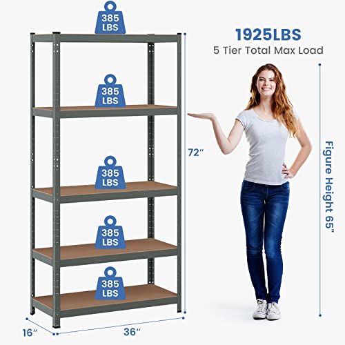 ERGOMASTER 5 Tiers Steel Shelves 72 Inches Height for Storage Heavy Duty Garage Organization Utility Shelf Rack for Books, Kitchenware, Tools Bolt-Free Assembly (Set of 1,Grey)