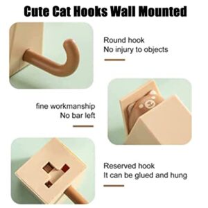 WOSLXM Creative Adhesive Coat Hook, Cute Cat Key Holder Hook, Cute Cat Hooks Wall Mounted, Cute Coat Wall Hooks for Wall Hanging Decorations Without Drilling (4PCS-G)