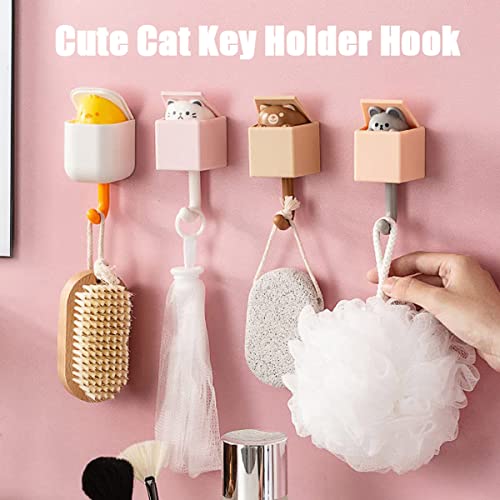 WOSLXM Creative Adhesive Coat Hook, Cute Cat Key Holder Hook, Cute Cat Hooks Wall Mounted, Cute Coat Wall Hooks for Wall Hanging Decorations Without Drilling (4PCS-G)