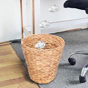 VOSAREA Water Hyacinth Wicker Trash Can Natural Woven Waste Basket Round Wastebasket Garbage Bin for Home Sundries Laundry