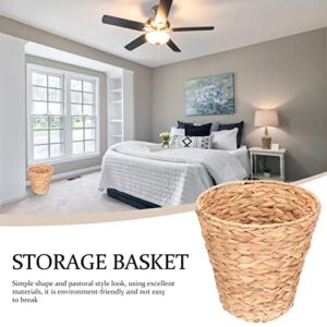 VOSAREA Water Hyacinth Wicker Trash Can Natural Woven Waste Basket Round Wastebasket Garbage Bin for Home Sundries Laundry