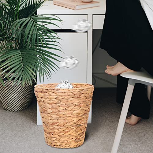 VOSAREA Water Hyacinth Wicker Trash Can Natural Woven Waste Basket Round Wastebasket Garbage Bin for Home Sundries Laundry