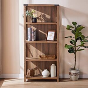 AMERLIFE 4-Tier Bookshelf, Tall Industrial Book Shelf, Rustic Wood & Metal X Frame Farmhouse Bookcase & Bookshelves for Living Room, Bedroom, Barn Wood