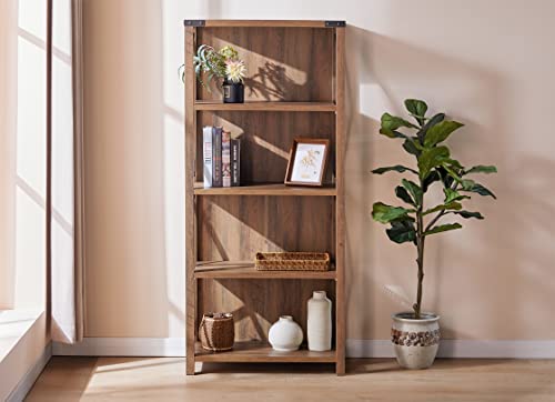 AMERLIFE 4-Tier Bookshelf, Tall Industrial Book Shelf, Rustic Wood & Metal X Frame Farmhouse Bookcase & Bookshelves for Living Room, Bedroom, Barn Wood