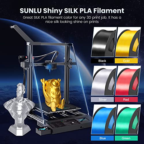 3D Printer Silk Filament and PLA Meta Filament, SUNLU Shiny Silk PLA Filament 1.75mm, Smooth Silky Surface, Great Easy to Print for 3D Printers, Dimensional Accuracy +/- 0.02mm, Silk Silver 1KG, Black