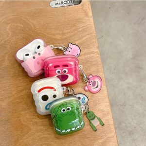 Soft TPU Clear Case with Charm Keychain Hook for Apple AirPod Disney Anime Cartoon Lotso Huggin Teddy Rex Hamm Forky Cute Lovely Adorable Kids Girls (Green Dinosaur for AirPods Pro)