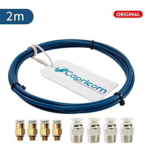 Official Creality 3D Capricorn XS Series Bowden Tube, PTFE Bowden Tube (2 Meters) with 4Pcs PC4-M6 Fittings and 4Pcs PC4-M10 Fittings for 3D Printer 1.75mm Filament with 2 White Filament