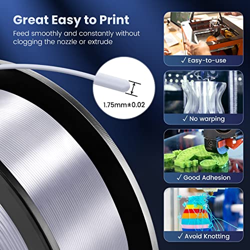 3D Printer Silk Filament and PLA Meta Filament, SUNLU Shiny Silk PLA Filament 1.75mm, Smooth Silky Surface, Great Easy to Print for 3D Printers, Dimensional Accuracy +/- 0.02mm, Silk Silver 1KG, White