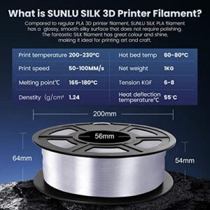 3D Printer Silk Filament and PLA Meta Filament, SUNLU Shiny Silk PLA Filament 1.75mm, Smooth Silky Surface, Great Easy to Print for 3D Printers, Dimensional Accuracy +/- 0.02mm, Silk Silver 1KG, White