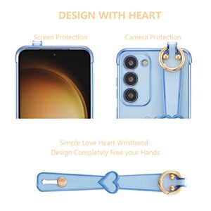 ZTOFERA Samsung Galaxy S23 Plus 5G Case with Kickstand,Luxury Cute Plating Edge Love Hearts Pattern Wrist Strap Finger Holder for Girls Women,Soft Shockproof Cover for Galaxy S23 Plus 6.6",Blue