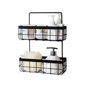 floating shelves wall rack free punching hanging basket dormitory bed storage artifact wrought iron wall hanging bathroom storage rack storage display shelf (color : black, size : 25x10x33.5cm)