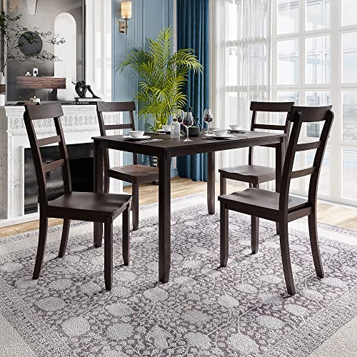 ODC 5-Piece Kitchen Dining Set,Table & Chairs for Four, Wood Rectangular Table with 4 Curved Backrest Chairs for Bar, Living Room, Breakfast Nook, Small Space, Farmhouse Rustic Style, Espresso