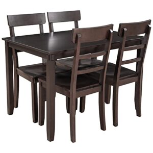 ODC 5-Piece Kitchen Dining Set,Table & Chairs for Four, Wood Rectangular Table with 4 Curved Backrest Chairs for Bar, Living Room, Breakfast Nook, Small Space, Farmhouse Rustic Style, Espresso