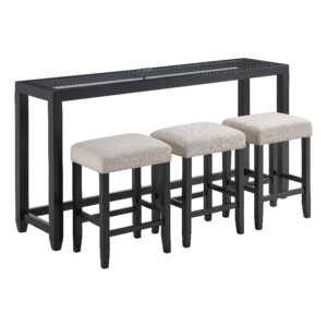 martin svensson home cordero 72" glass top black console bar table and 3 stools set