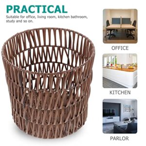 Didiseaon Basket Baskets Woven Trash Can Seagrass Waste Basket Round Garbage Bin Container Laundry Hamper Planter Pot Vase Wicker Storage Basket for Bathroom Kitchen Brown Laundry Woven