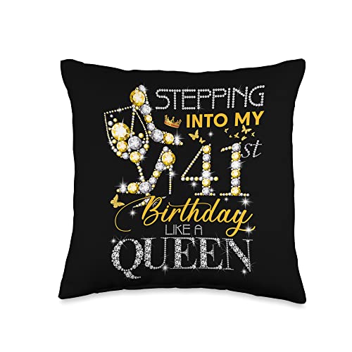 41st Birthday Gifts For Women Apparel High Heels Womens 41 Year Old Stepping Into My 41st Birthday & Fabulous Throw Pillow, 16x16, Multicolor