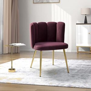 hulala home velvet dining chair modern living room chair with shell back and golden metal legs, comfy upholstered cute accent chair for living room bedroom makeup room vanity, purple