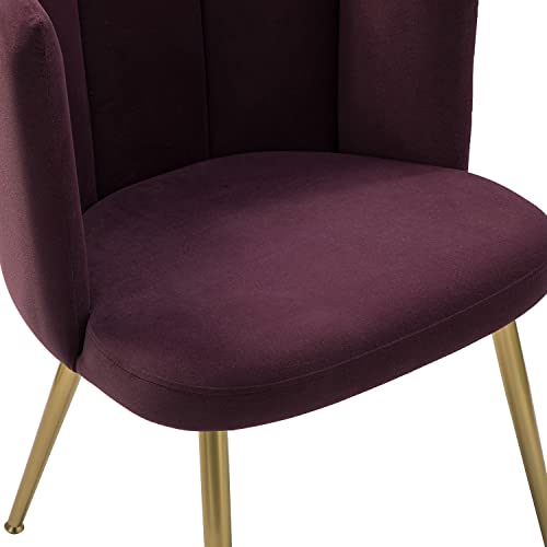 HULALA HOME Velvet Dining Chair Modern Living Room Chair with Shell Back and Golden Metal Legs, Comfy Upholstered Cute Accent Chair for Living Room Bedroom Makeup Room Vanity, Purple